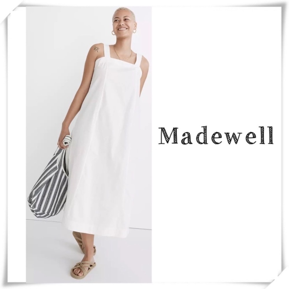 Madewell Linen Cotton Princess-Seamed Midi Dress in White Size S Style #NF906